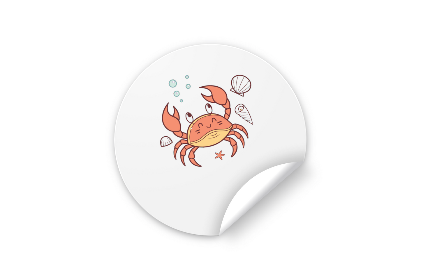Sticker décoratif avec crabe joyeux pastel dans une ambiance marine et aventure océane