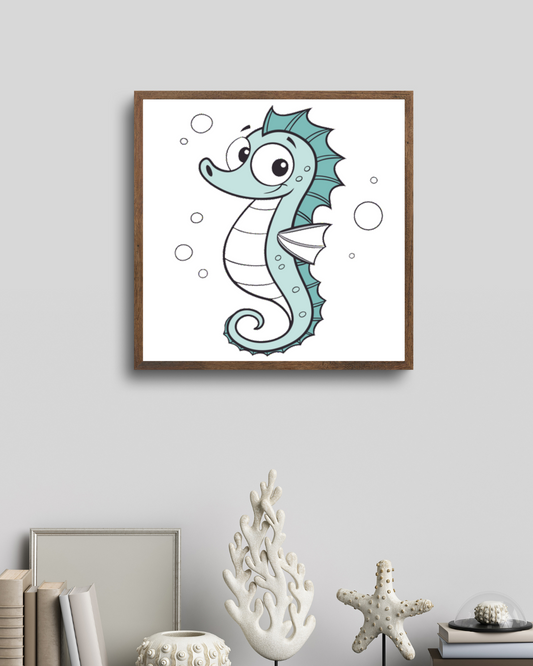 Cadre vectoriel avec hippocampe amusant sur thème marin, ajout décoratif idéal