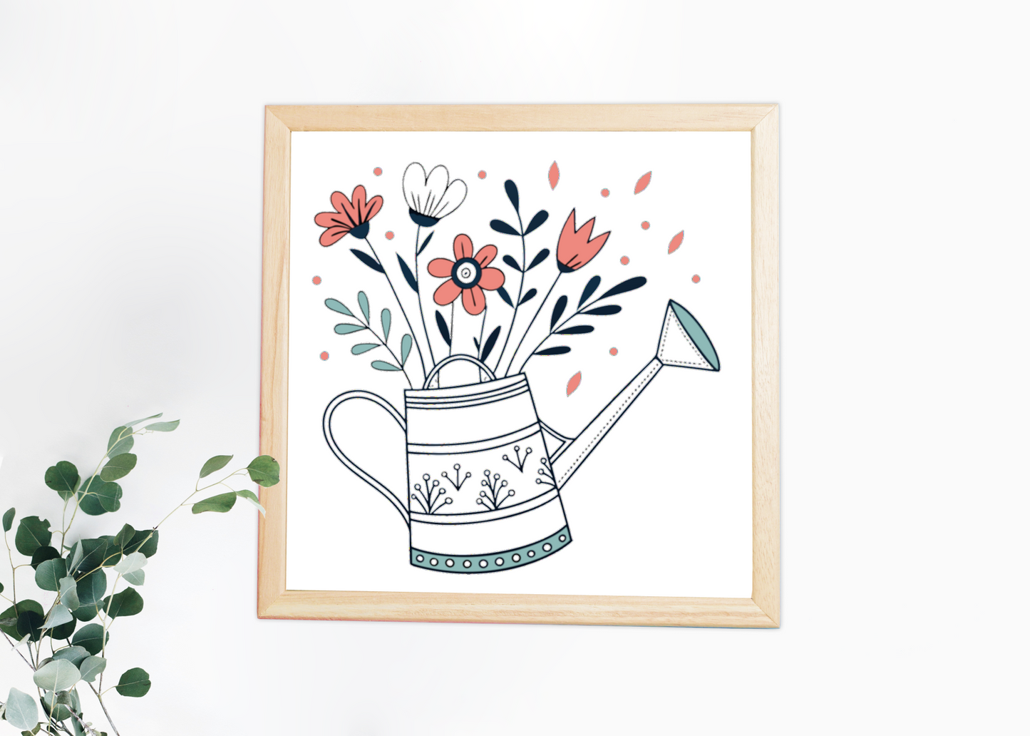 Cadre élégant présentant un arrosoir orné de fleurs avec un style printanier raffiné