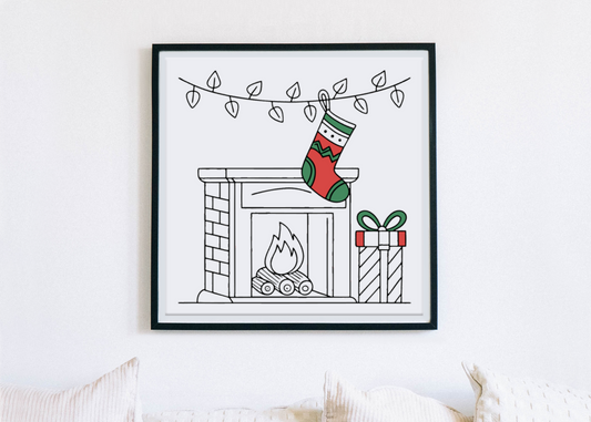 Cadre décoratif festif avec chaussette de Noël ajoutant une touche hivernale