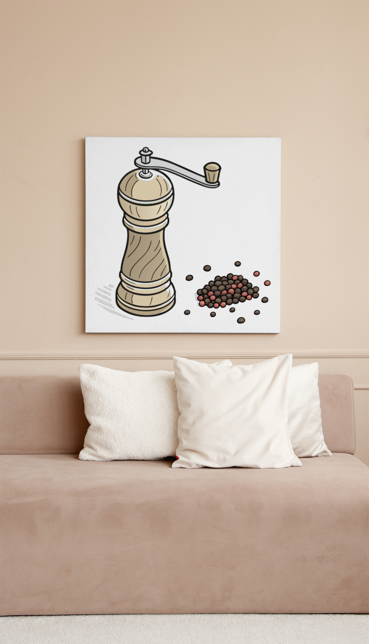 Cadre affichant un élégant moulin à poivre dans un style doodle pour cuisine créative