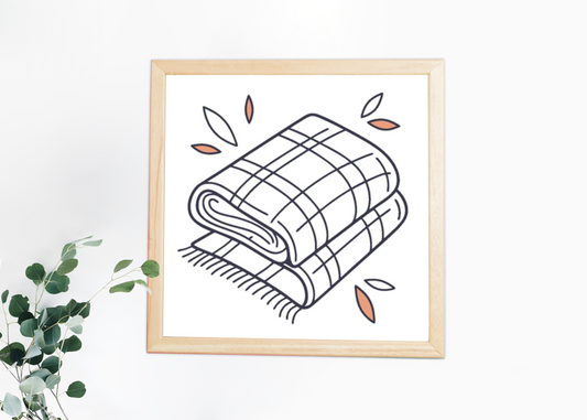 Cadre décoratif automne cosy avec une écharpe enroulée colorée style doodle