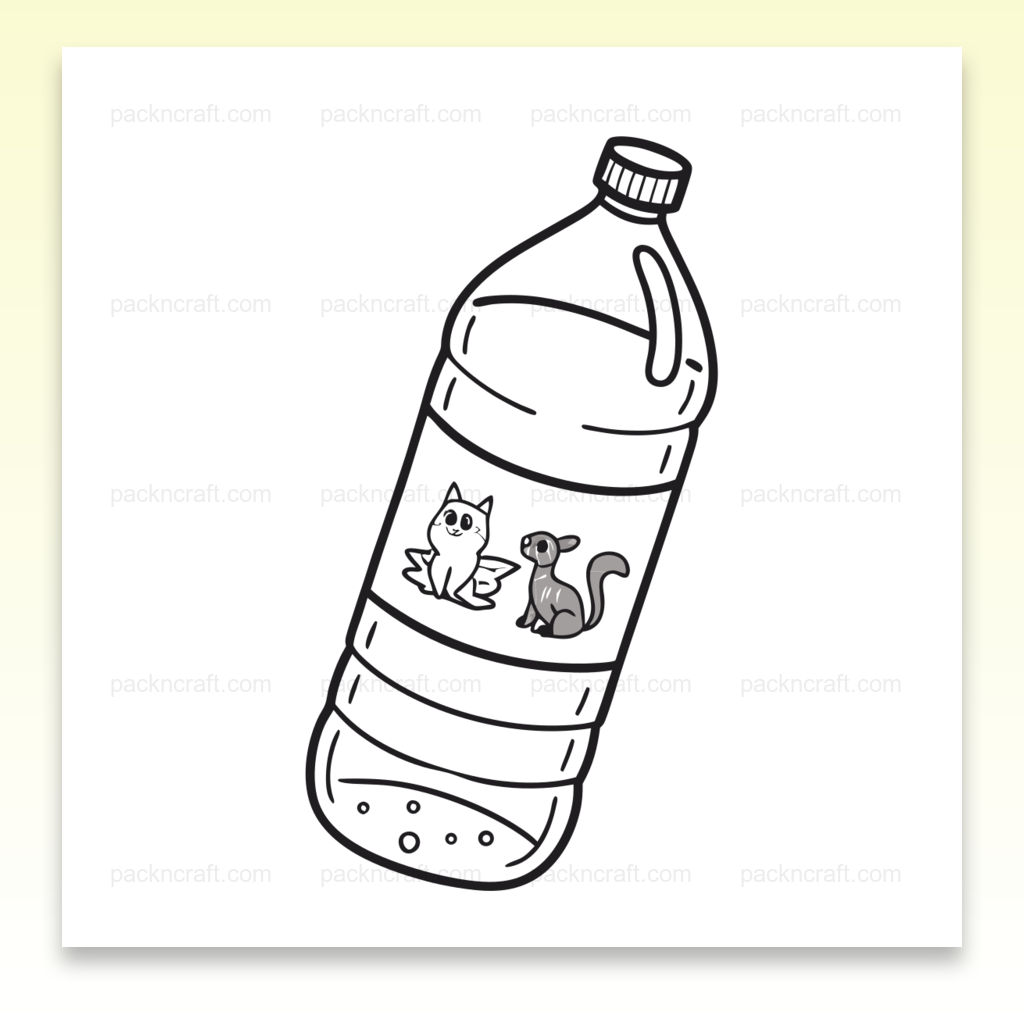 Illustration de bouteille avec animaux adorables en style kawaii, usage décoratif et éducatif.