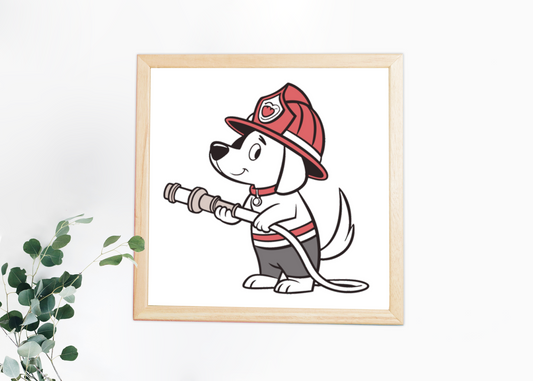 Cadre décoratif avec un chien pompier mignon et courageux style aventure canine