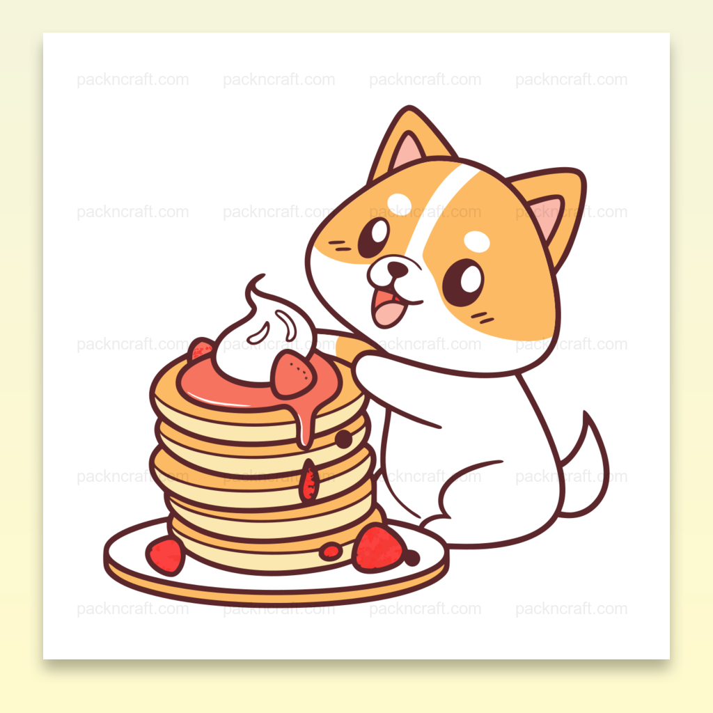 Chien joyeux avec crêpes, parfait pour stickers et projets DIY