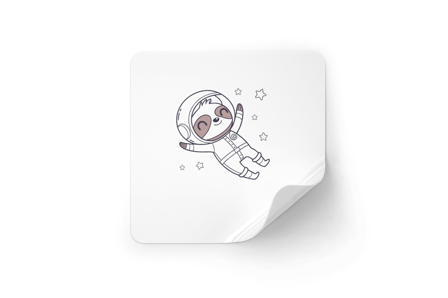 Sticker avec paresseux astronaute rêveur, style kawaii, ambiance aventure cosmique