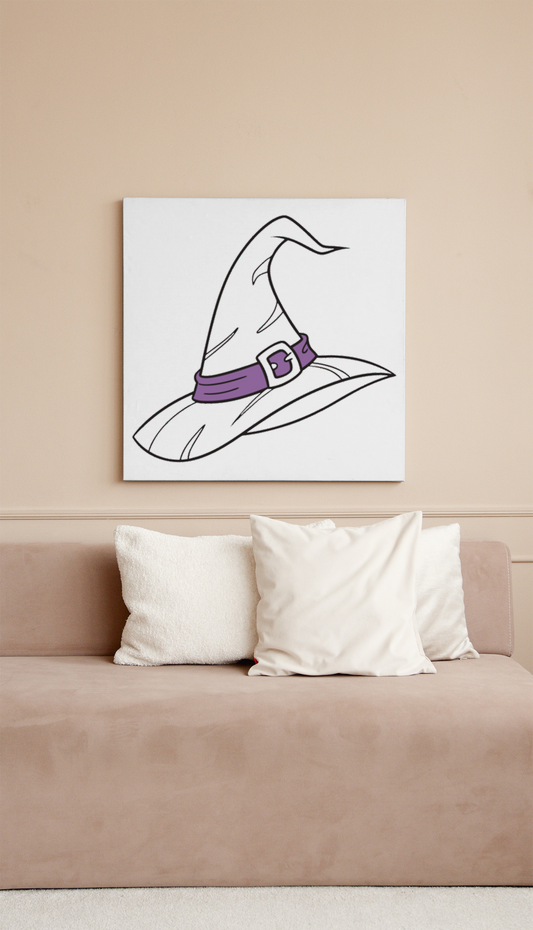 Cadre décoratif au style mystique avec un chapeau de sorcière enchanté en silhouette