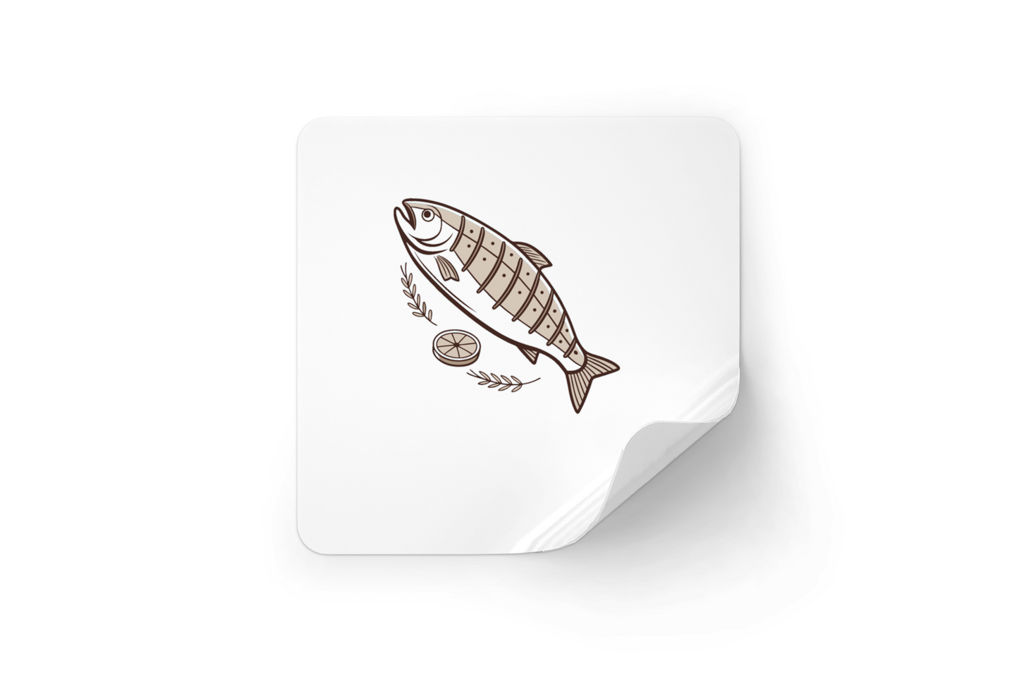 Sticker au design minimaliste montrant un poisson grillé avec citron pour cuisine