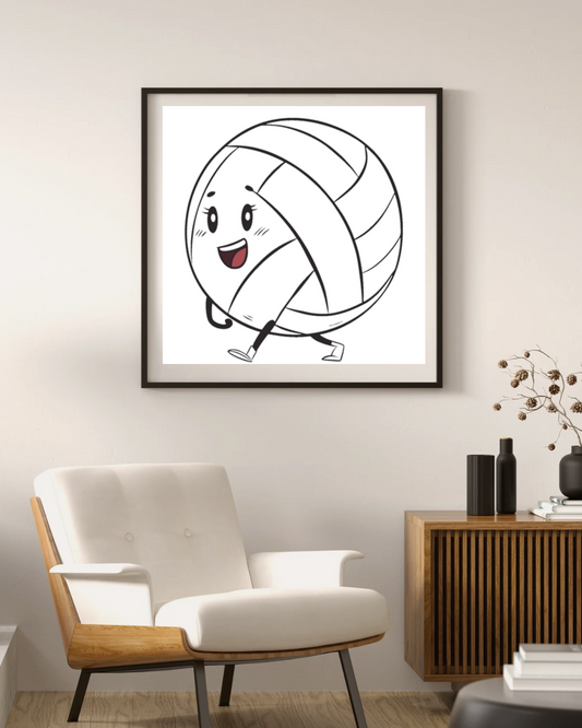 Cadre décoratif avec doodle de ballon de volleyball souriant dans un style sportif