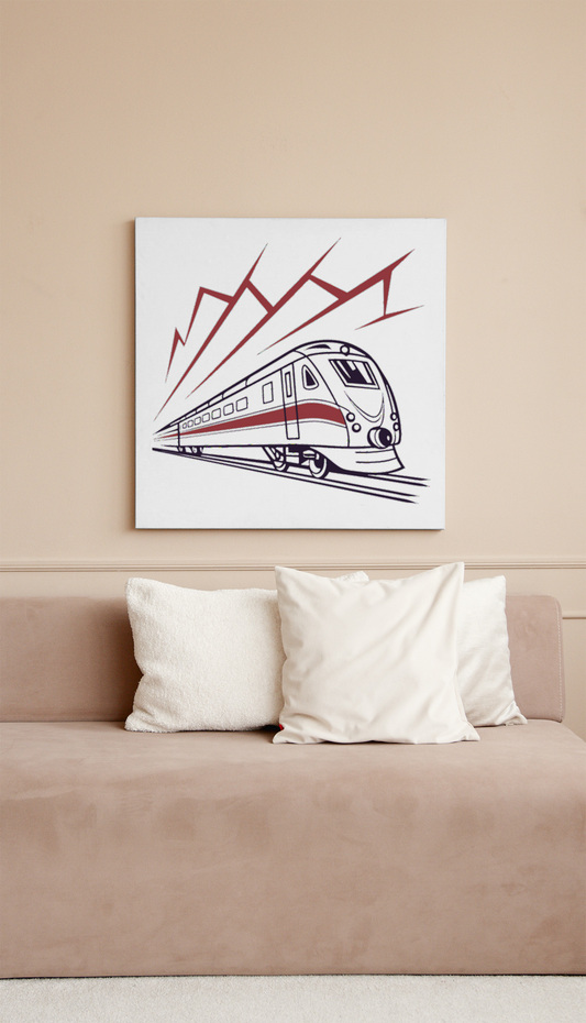 Cadre avec icône numérique moderne, représentant un train dynamique en art vectoriel