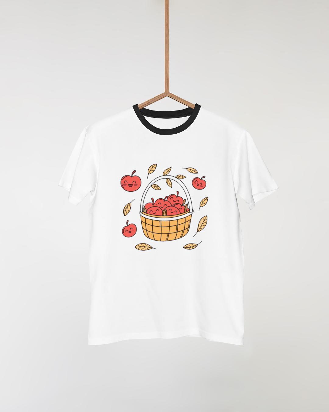 T-shirt déco avec pommes joyeuses en panier thème automne