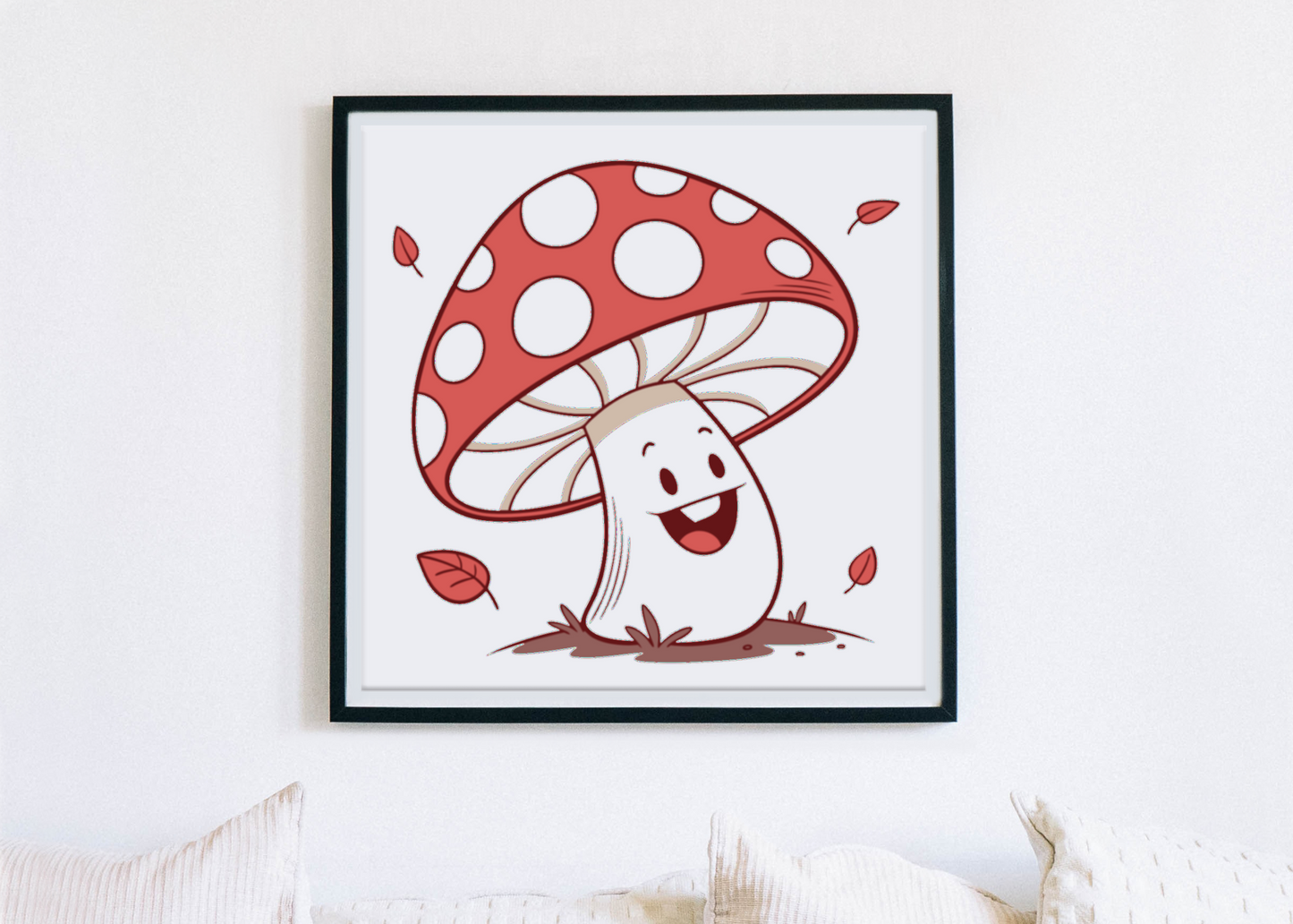Cadre avec doodle de champignon joyeux, ambiance automnale verdoyante