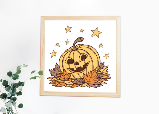 Cadre fantaisiste aux couleurs vives avec citrouille riante sous étoiles