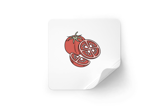 Sticker vibrant avec motif tomate vintage sur fond de cuisine colorée