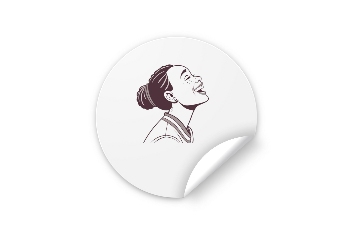 Sticker avec portrait monochrome de femme souriante chignon en icône moderne