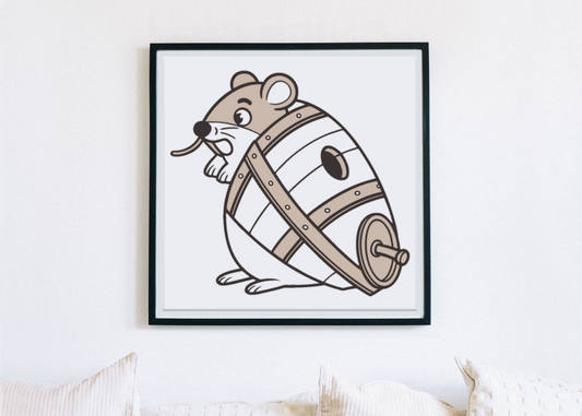 Cadre avec souris espiègle dans un tonneau style vintage pour les amateurs d'aventure