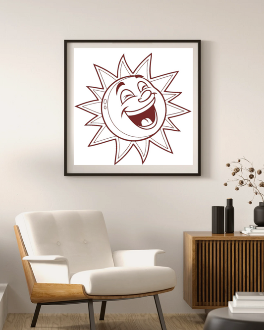 Cadre rétro avec un soleil souriant dans un style estival et ludique