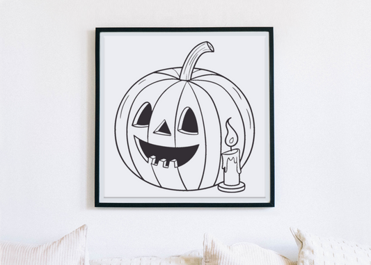 Cadre festif avec citrouille joyeuse éclairée par une bougie pour Halloween