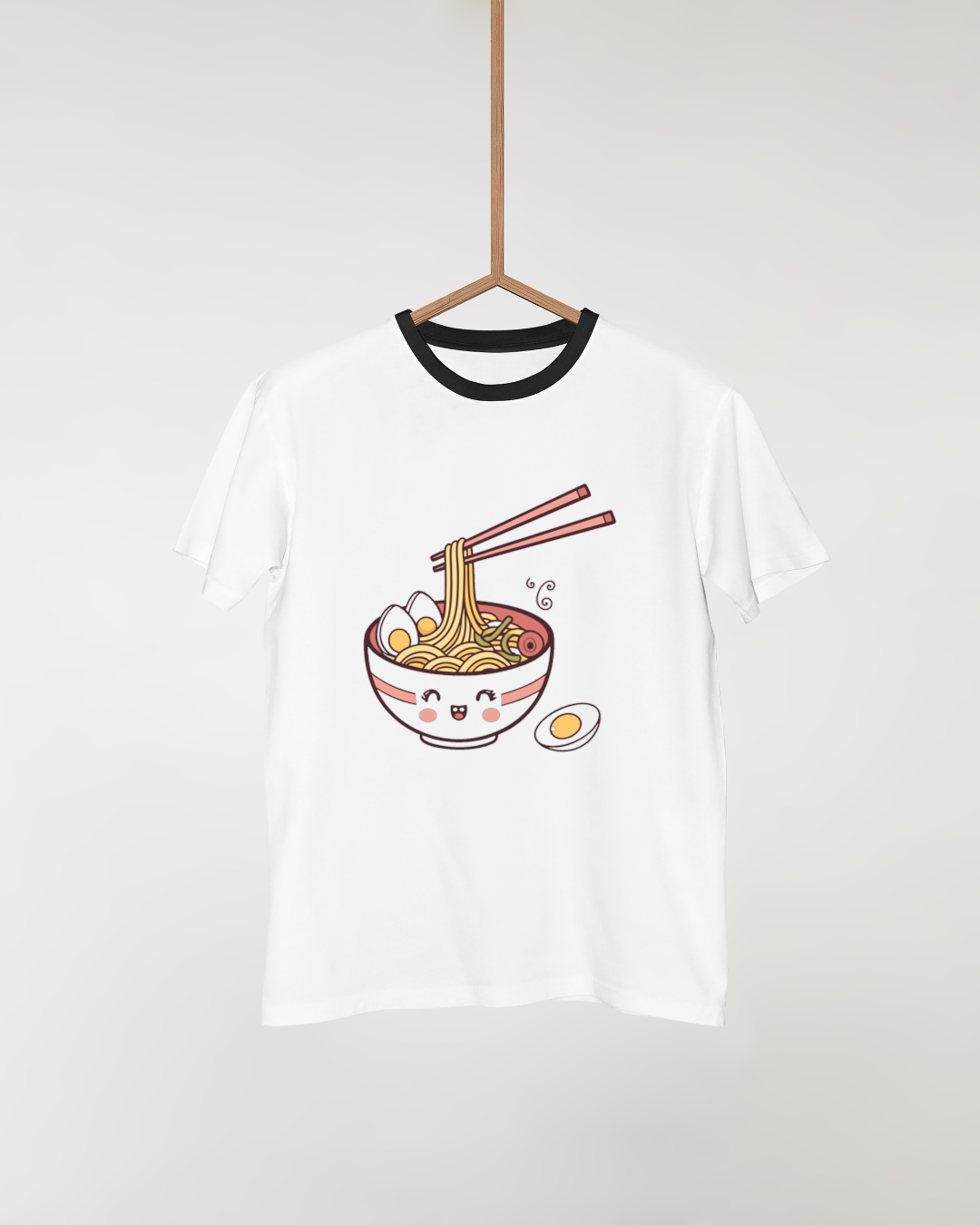 T-shirt kawaii avec bol de ramen joyeux dans un style mignon et cuisine
