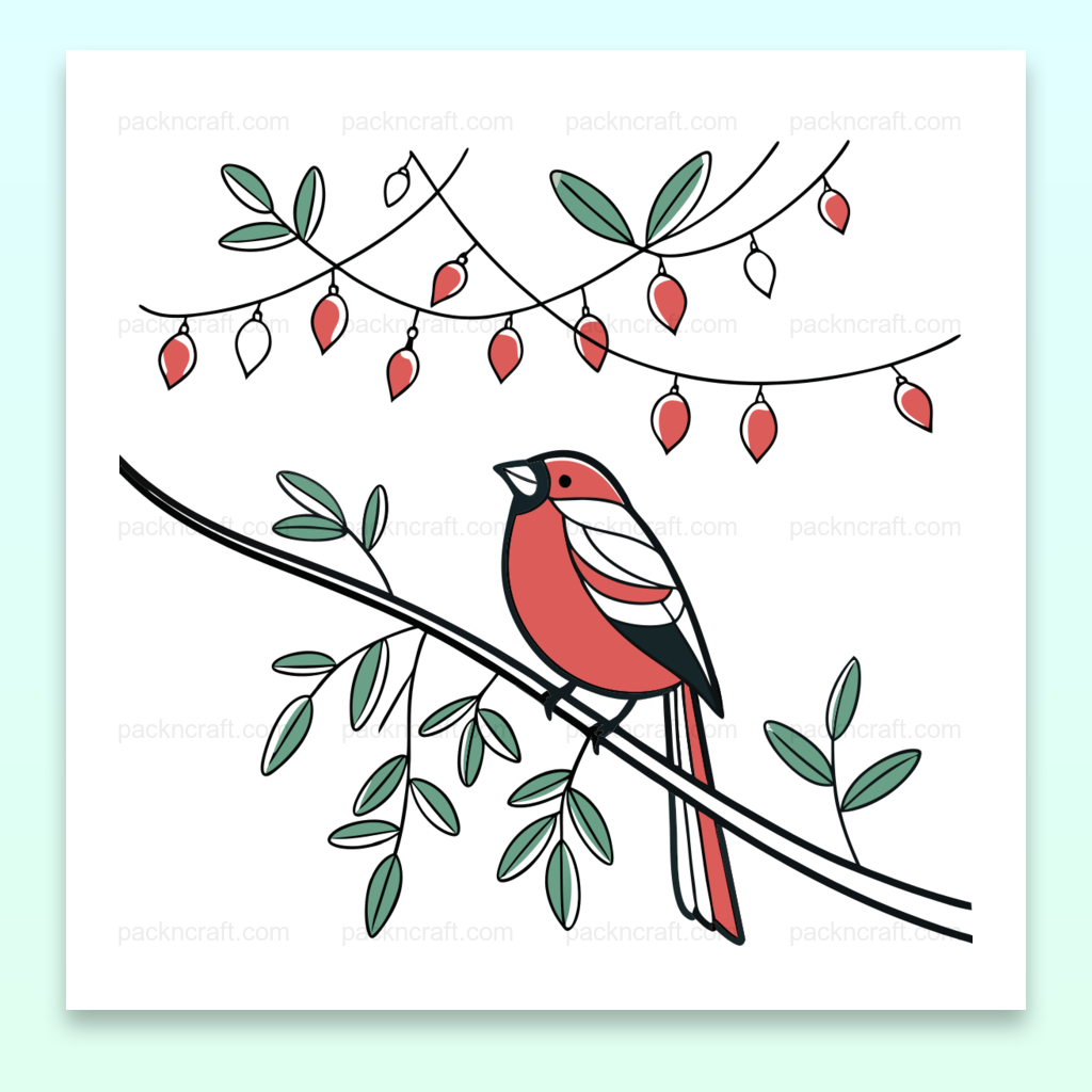 Illustration d'un oiseau perché avec décorations, style pastel pour projets DIY et éducatifs.