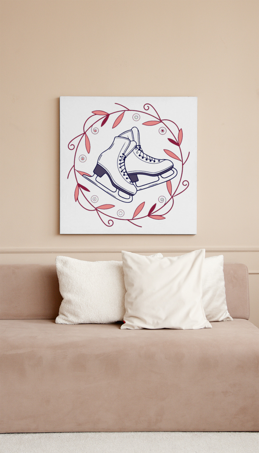 Cadre avec patins à glace stylisés, décoré de vignes d'hiver en style vectoriel