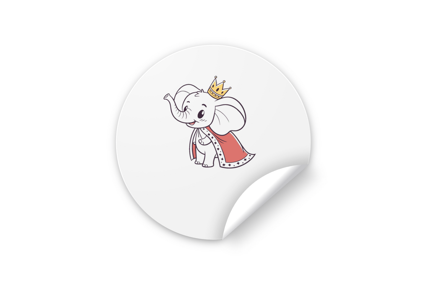 Sticker enfantin montrant un éléphant couronné, adoré pour son style kawaii