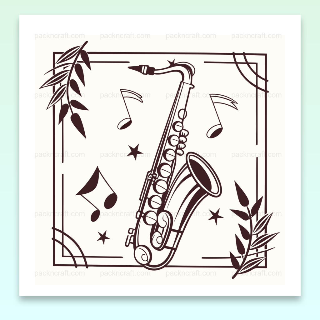 Design rétro-jazz avec saxophone pour impressions créatives.