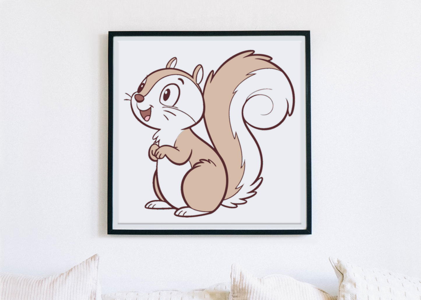 Cadre décoratif avec écureuil curieux en style cartoon thème forêt