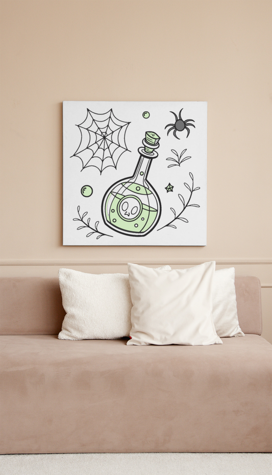 Cadre avec potion magique mystique sur fond Halloween vibrant et enchanteur