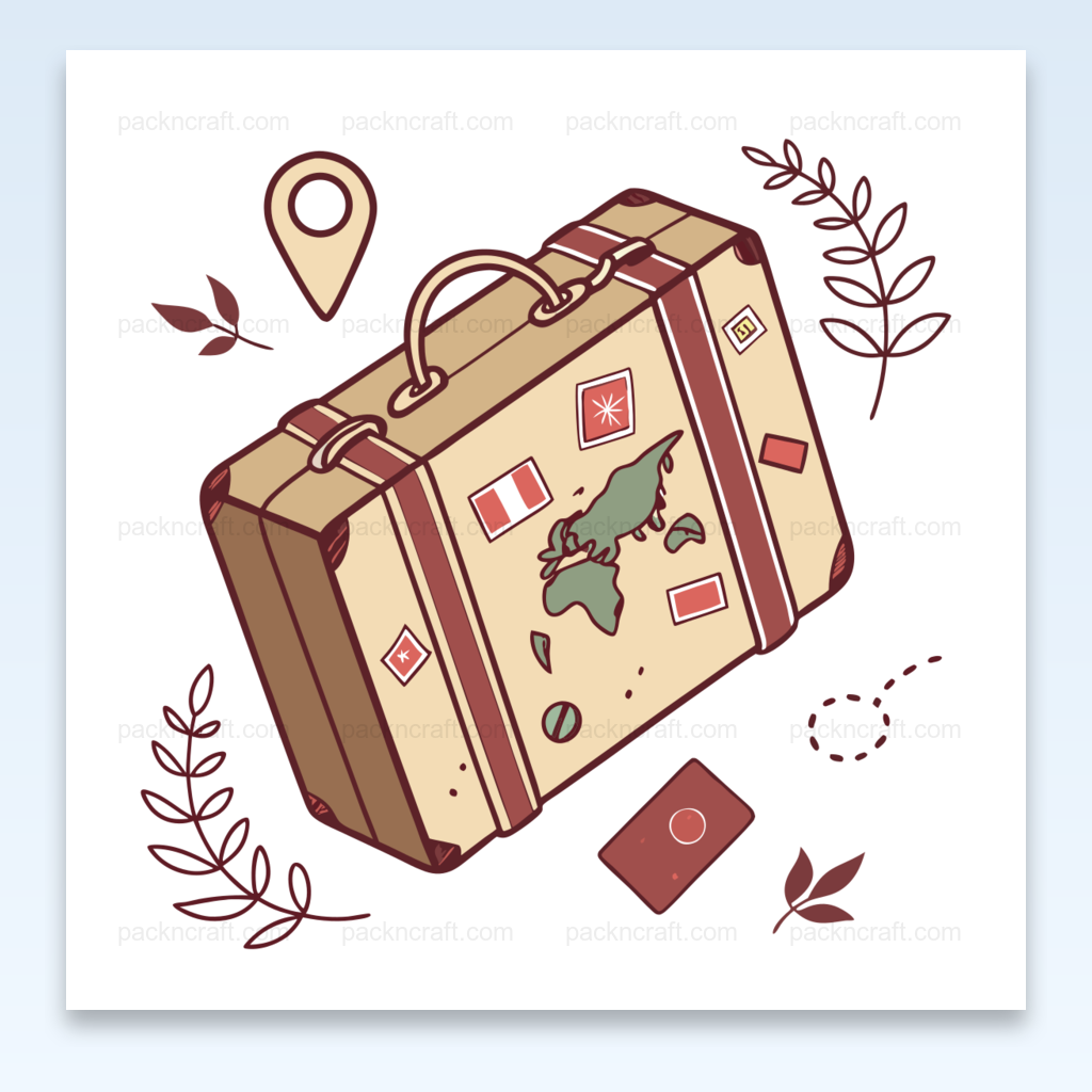 Illustration de valise voyage rêveuse en style SVG pastel, parfaite pour projets créatifs et décoratifs