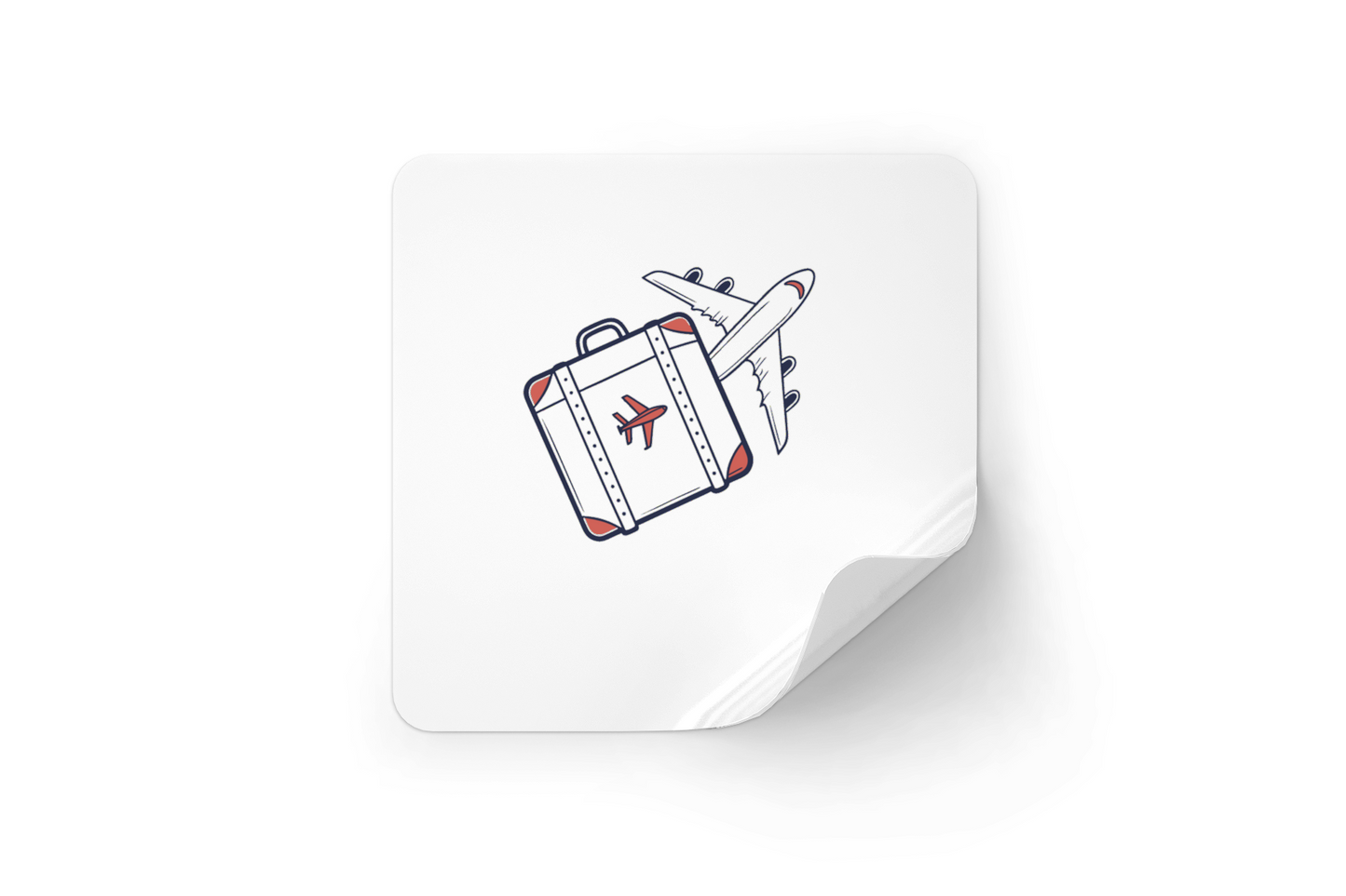 Sticker minimaliste avec icône de valise volante sur fond de voyage