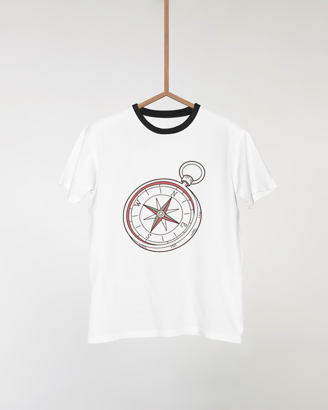 T-shirt aventurier avec boussole détaillée en style vectoriel moderne
