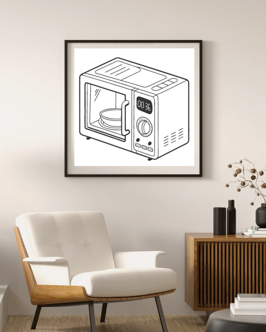 Cadre avec icône micro-ondes pour une touche moderne en cuisine minimaliste