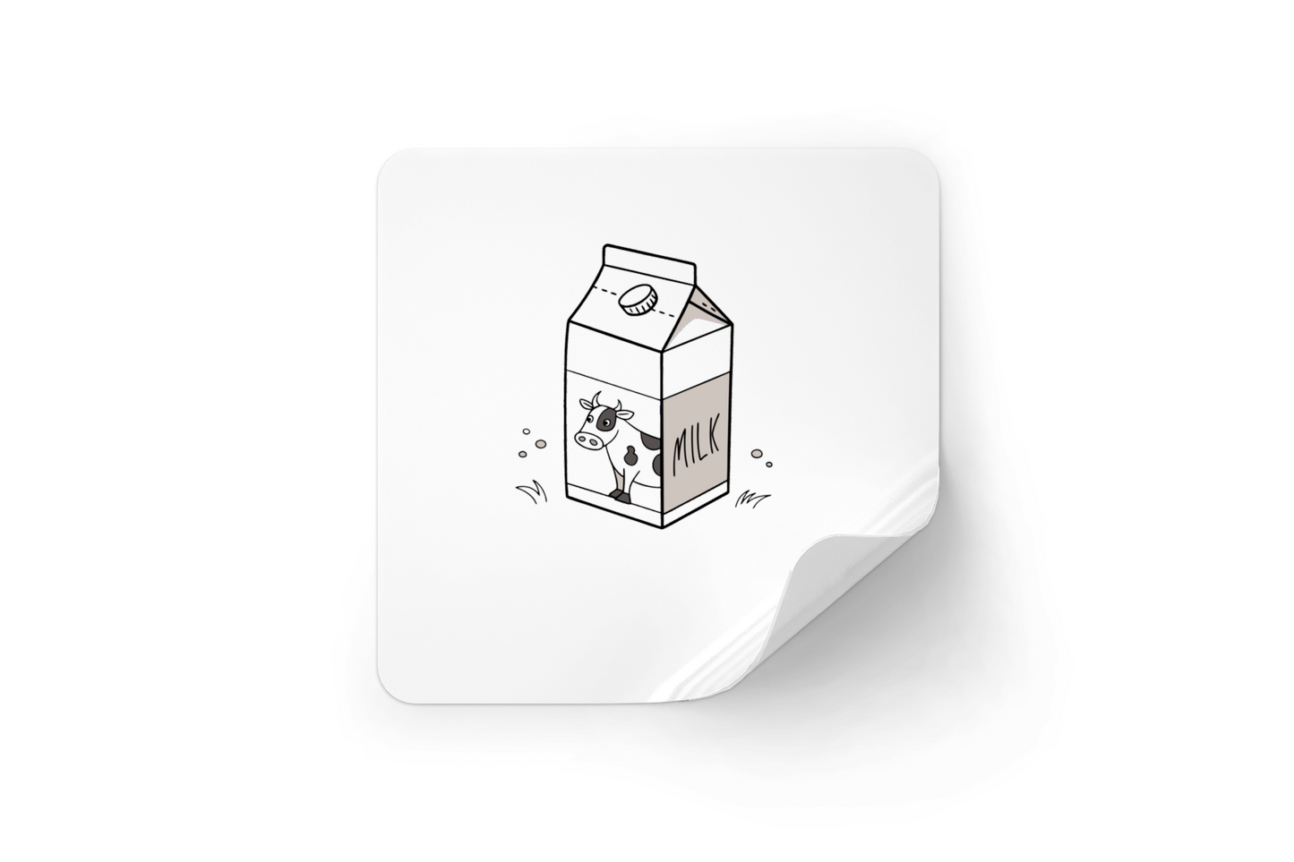 Sticker amusant avec une boîte à lait vache en design minimaliste