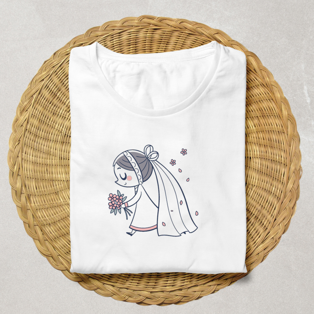 T-shirt imprimé avec bride veil, mode nuptiale moderne