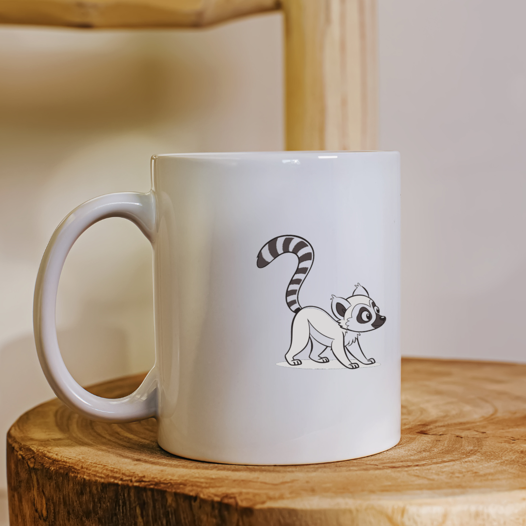 Mug avec motif lémurien curieux monochrome pour une touche d'aventure exotique
