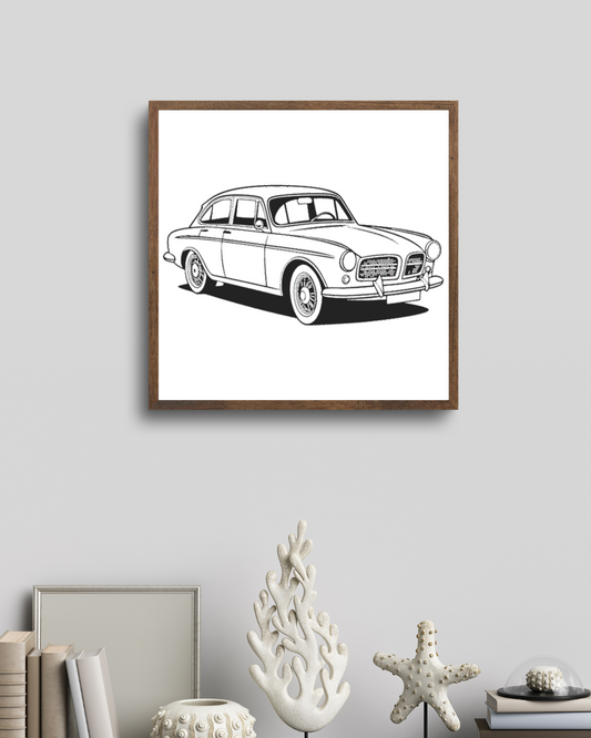 Affichage de la Volvo Amazon en art encadré, parfait pour décoration vintage et rétro.