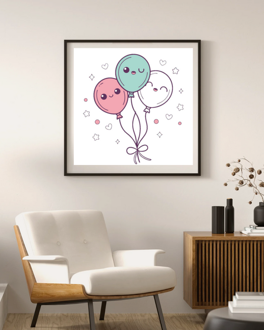 Image de ballons kawaii encadrés, parfaits pour la décoration d'intérieur