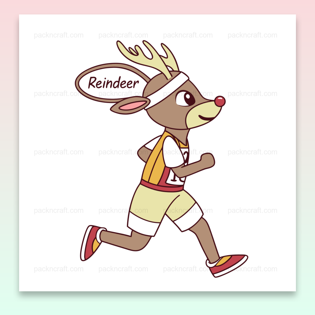 Renne sportif en course, illustration cartoon pour usage festif et créatif.
