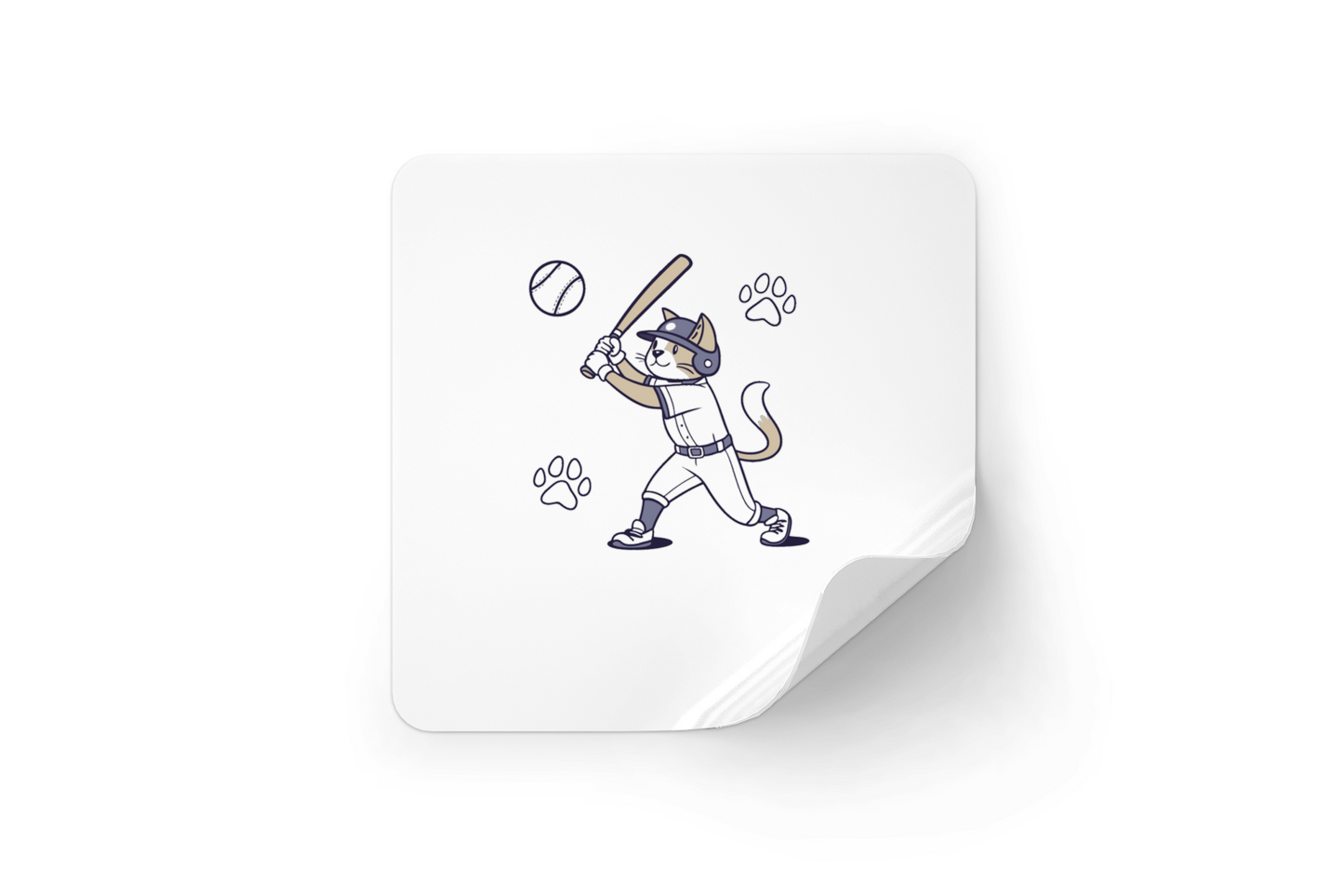 Sticker fun avec un chat jouant au baseball idéal pour les amateurs de sport