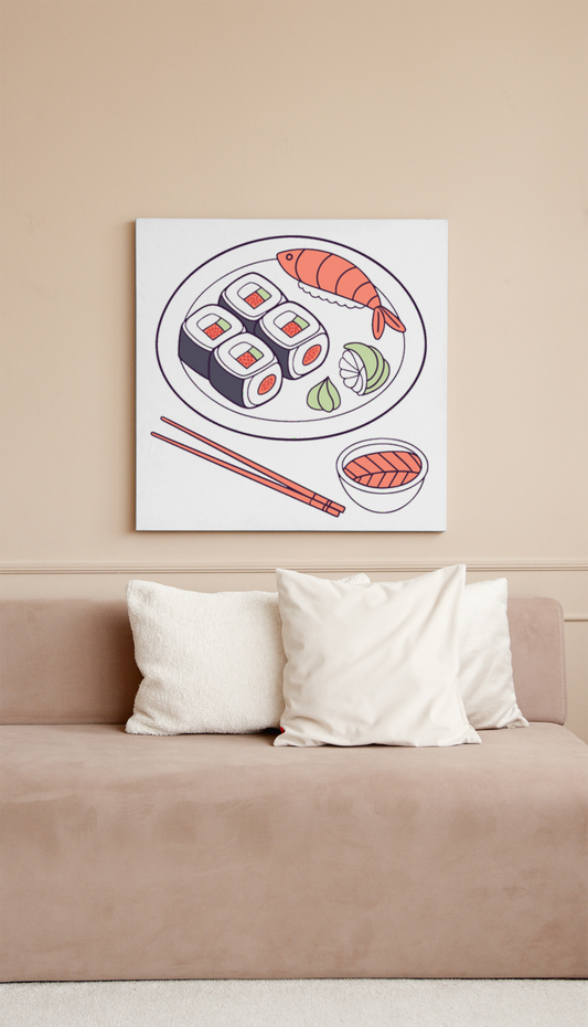 Cadre élégant avec sushi minimaliste sur fond gourmand