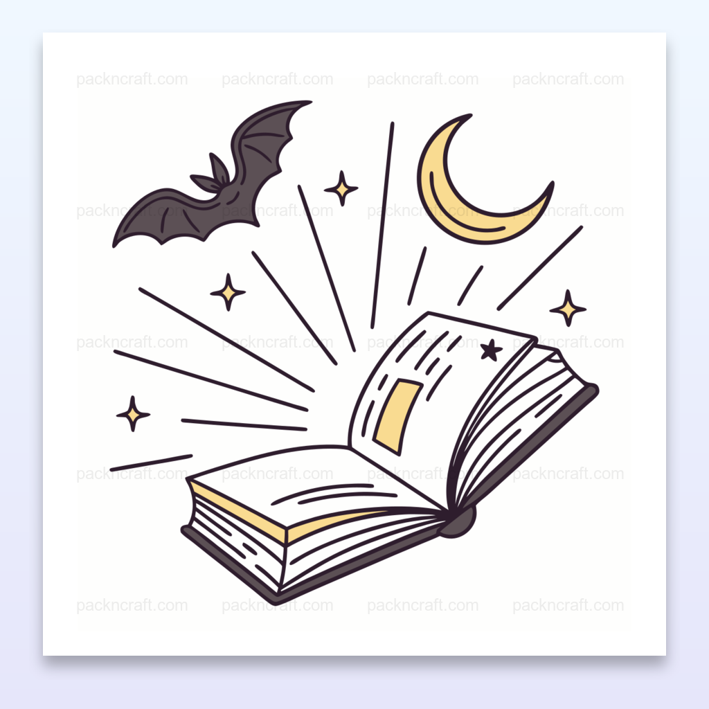Illustration d'un livre magique ouvert, idéale pour décoration et projets DIY.