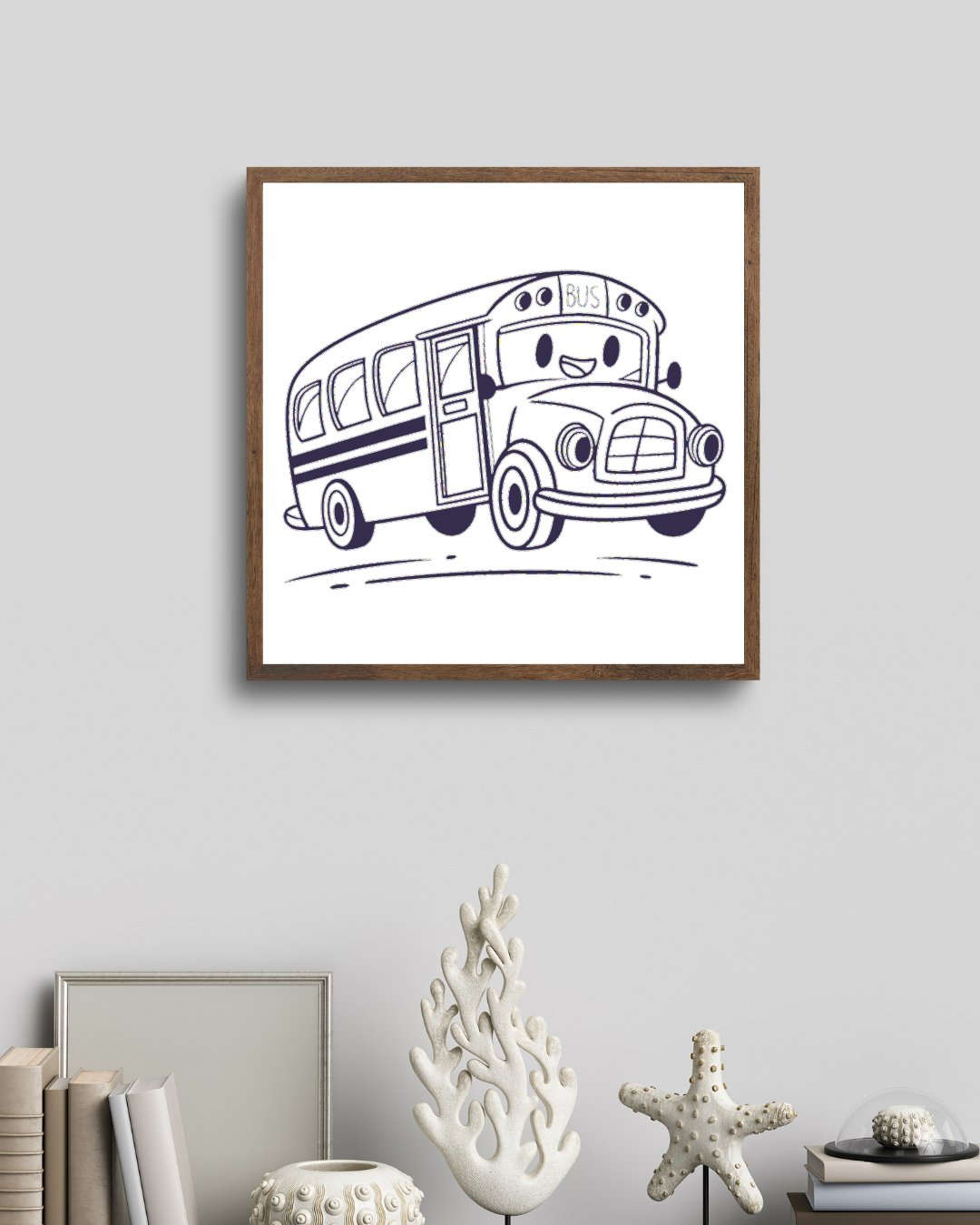 Cadre joyeux arborant un autobus coloré, style cartoon amusant propice à l'école