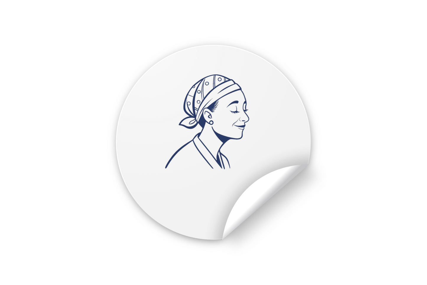 Sticker femme vintage avec icône monochrome souriante et bandana style rétro