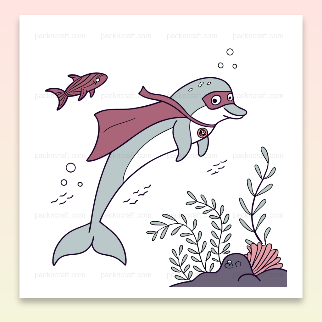 Illustration d'un dauphin superhéros sous l'océan, idéal pour décoration et projets créatifs