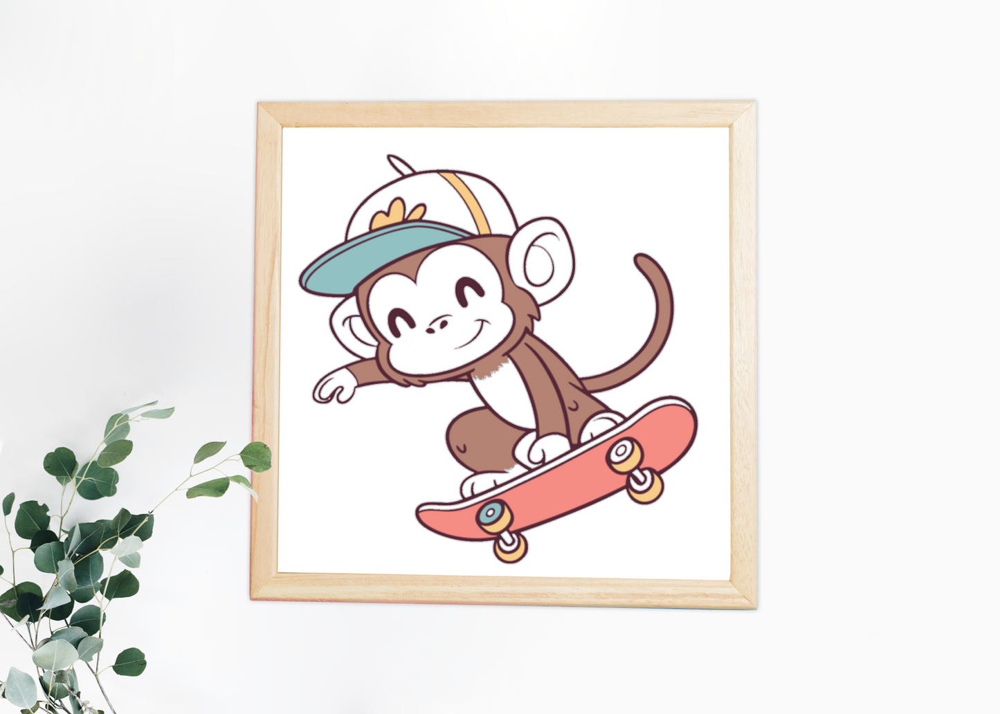 Cadre décoratif au style urbain avec singe skateur enjoué en cartoon