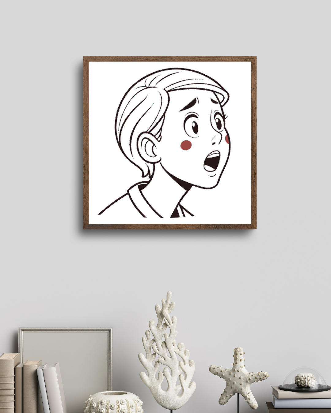 Cadre avec dessin style doodle capturant une émotion d'enfant surprise