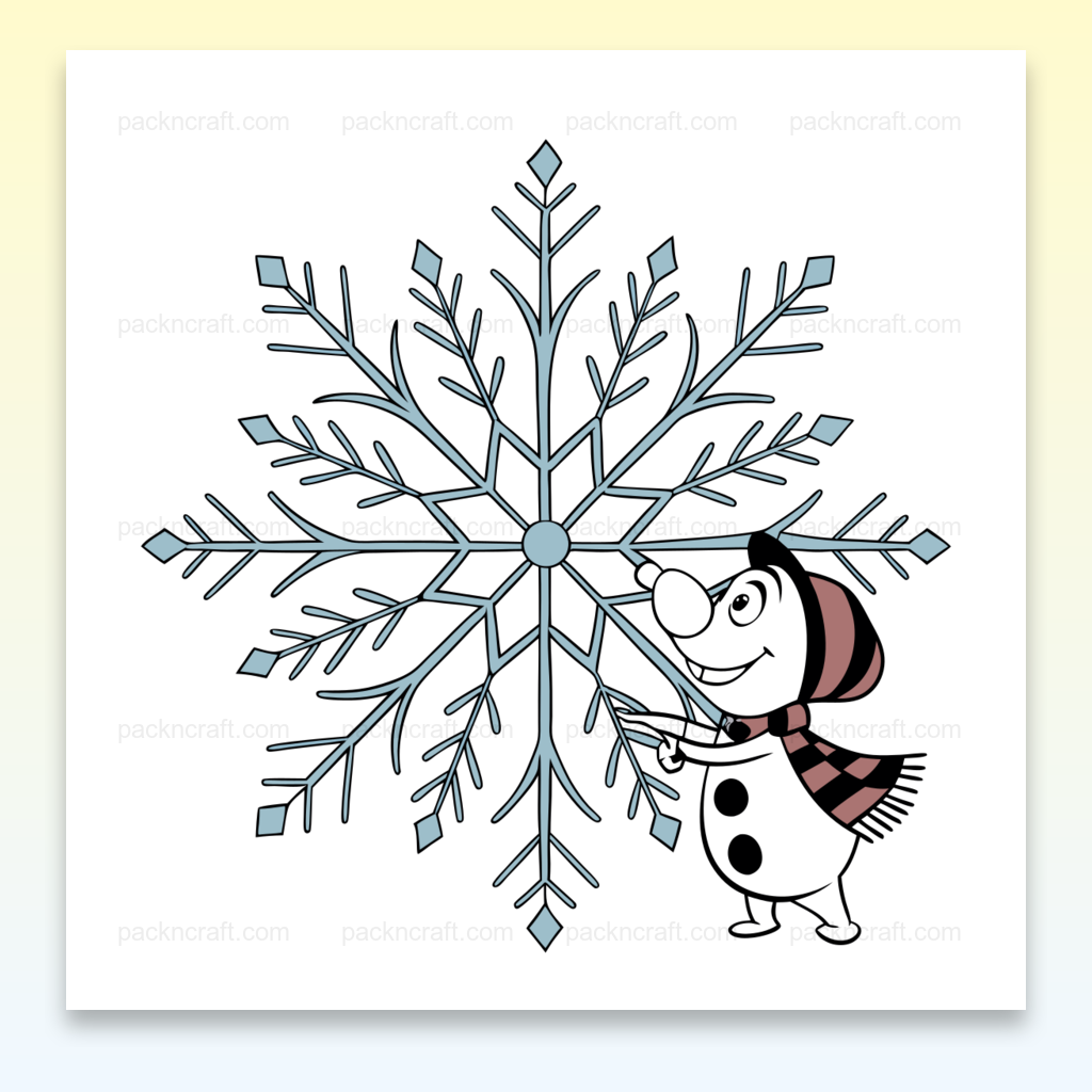 Dessin vectoriel de bonhomme de neige joyeux avec flocon, idéal pour déco hivernale.
