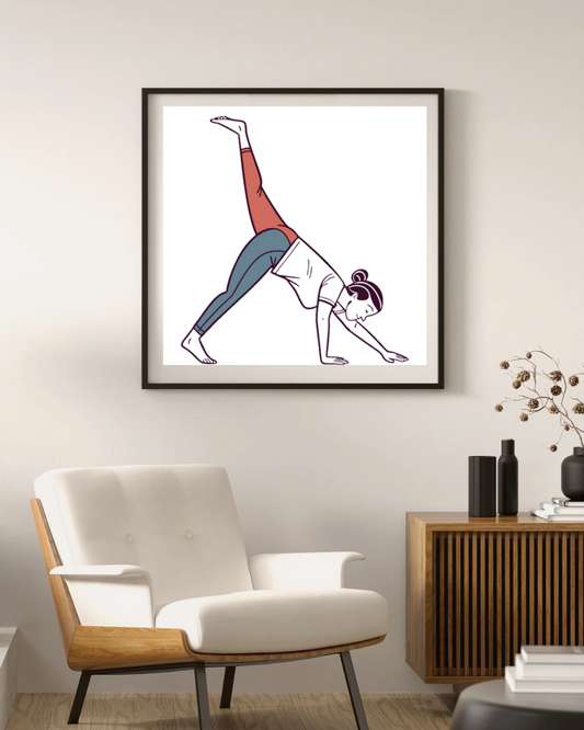 Cadre avec icône épurée de femme en yoga, style zen et bien-être