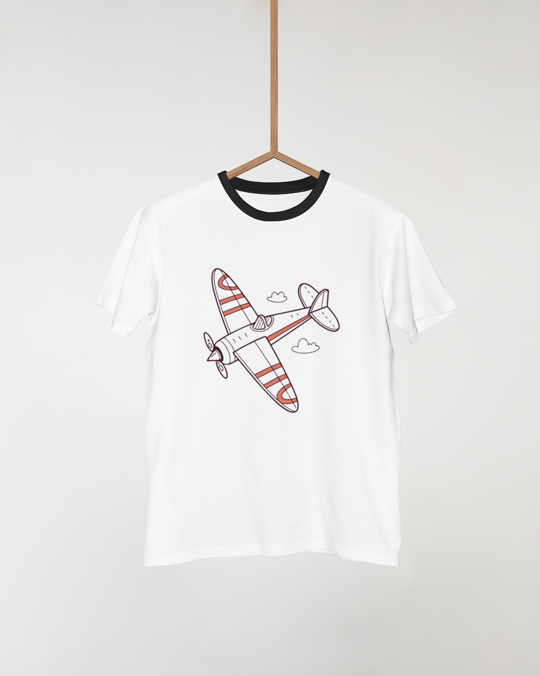 T-shirt avec avion en vol joyeux dans un style minimaliste et modern